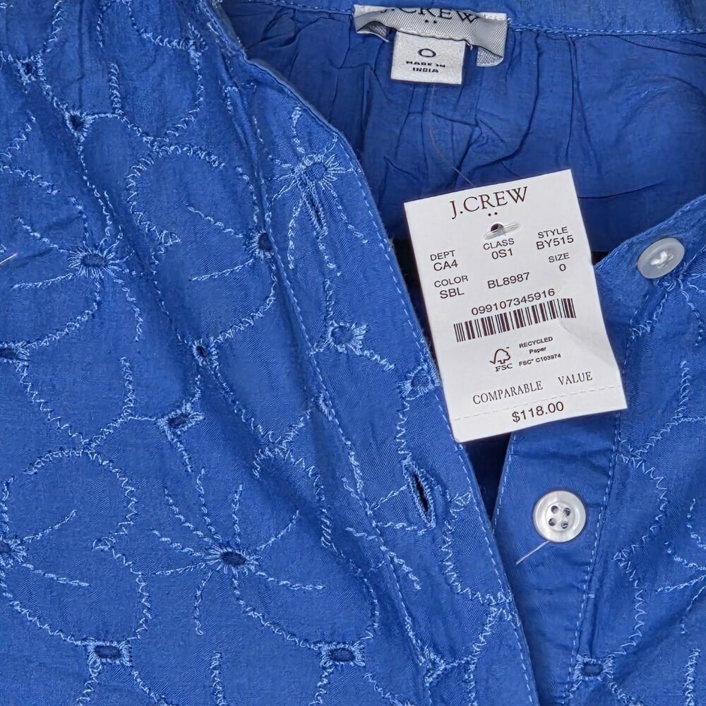 J. Crew Factory Eyelet Mini Shirtdress Dress Blue Size 0 - Picture 3 of 3